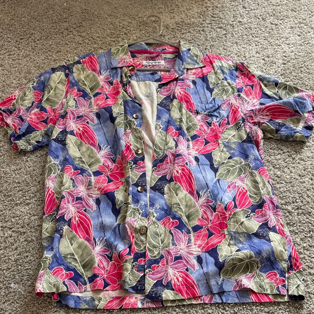 Tommy Bahama Blue and Pink Floral Shirt